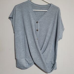 Shein Womens Top Size Large‎ Cool Blue Oversized Wrap Loose Shirt Short Sleeves